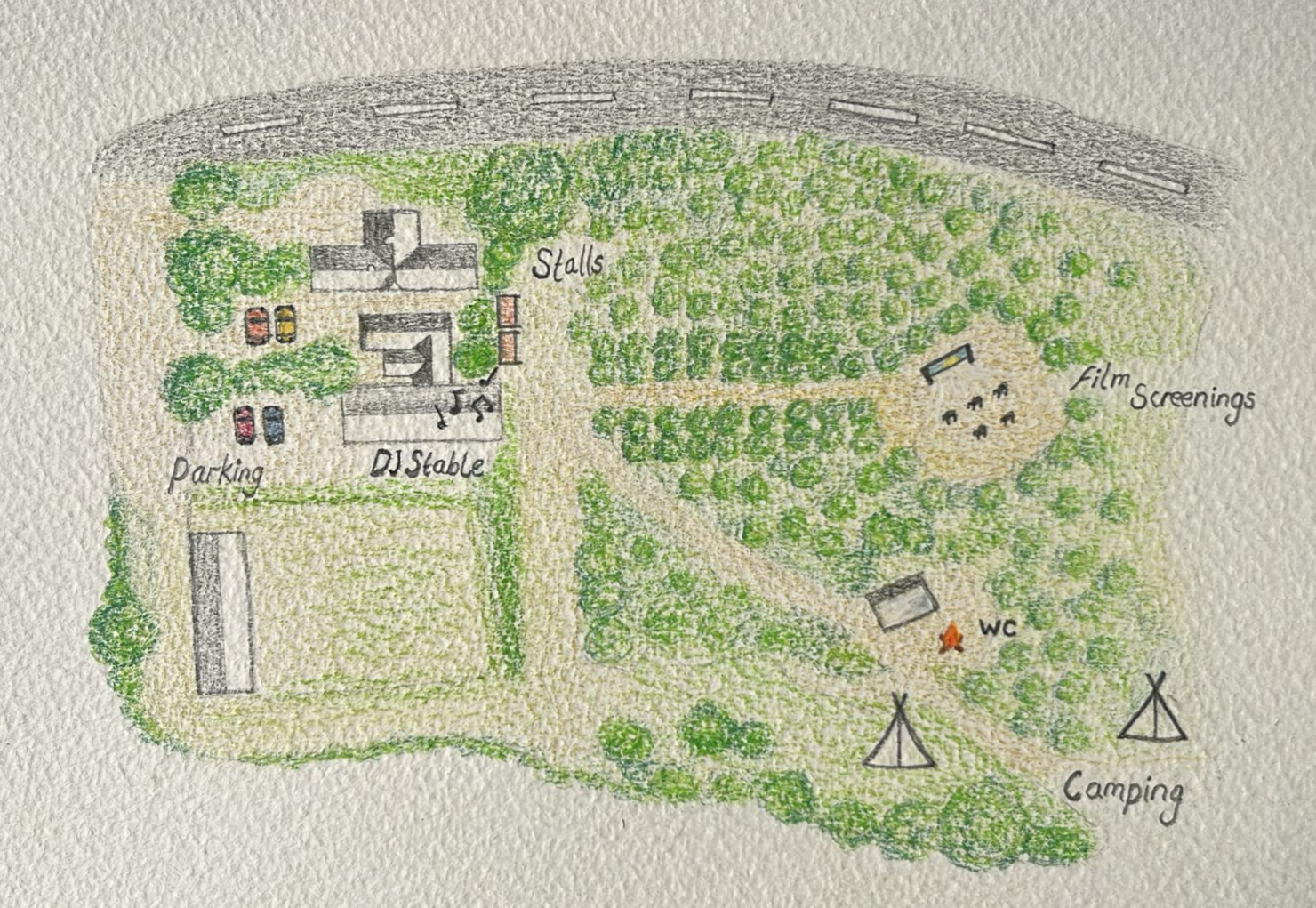 Map of the Oakhanger Film Festival grounds